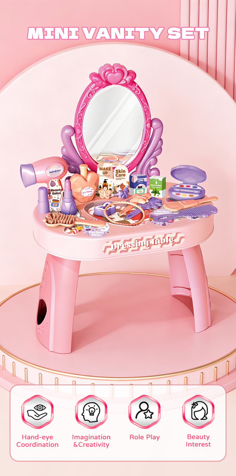 A pink vanity set toy