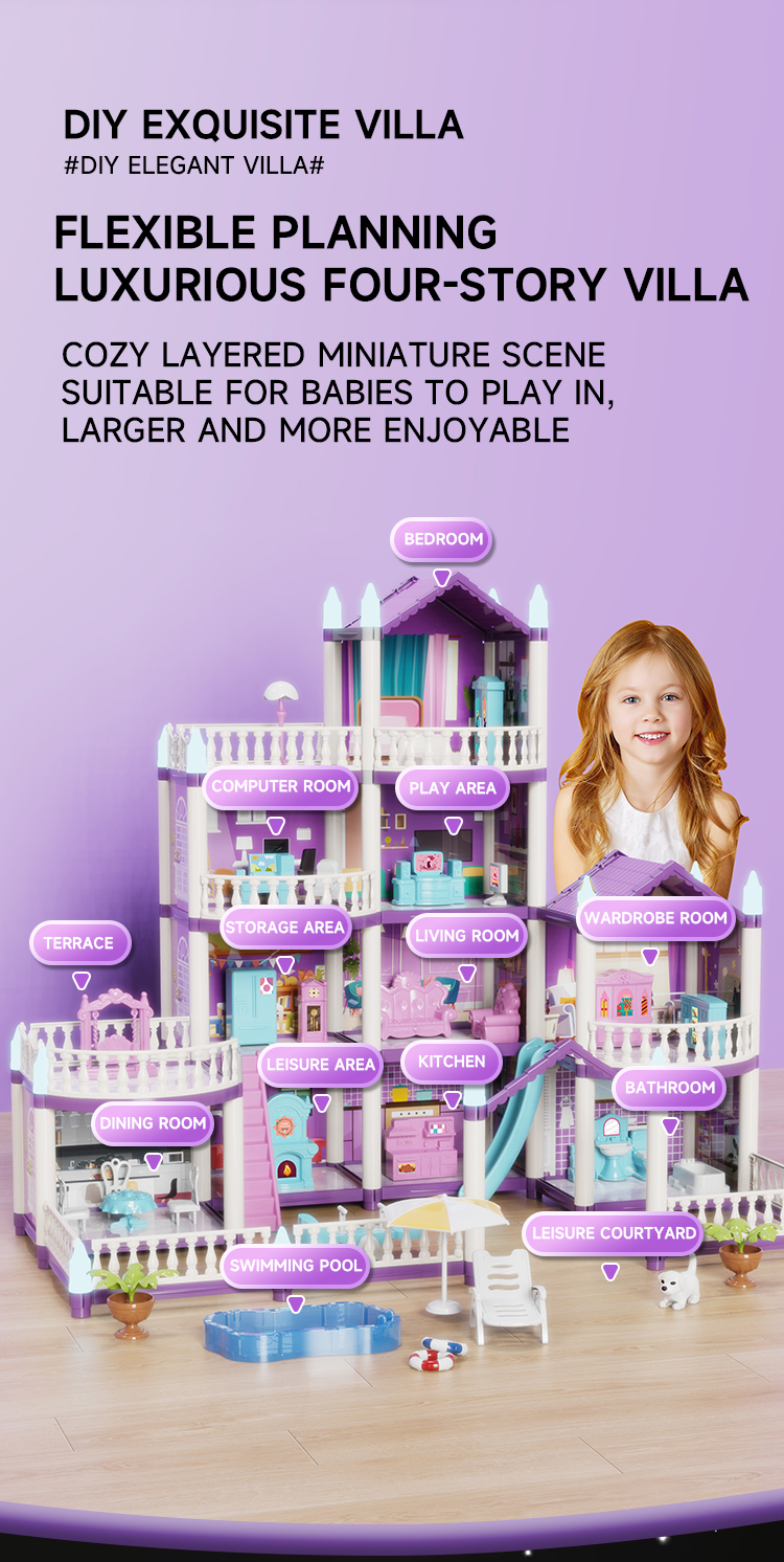 DIY Four-Story Villa Toy Features Comfortable Layered Miniature Scenes Perfect for Kids to Play With