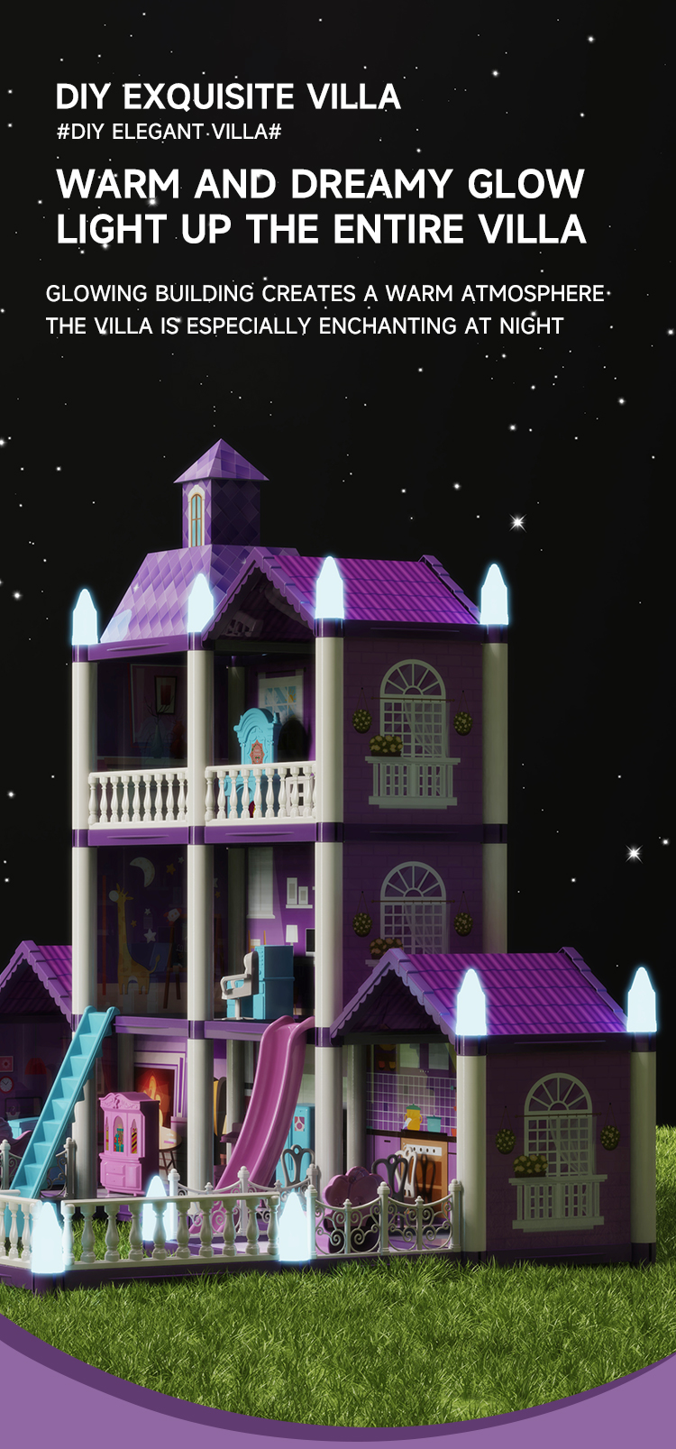 DIY villa toys glow in the pitch-black night, creating a warm atmosphere