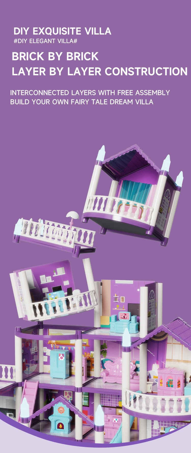Villa toys can be freely assembled to create your own favorite fairy-tale dream villa