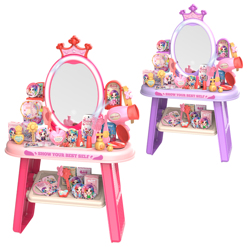 A pink and a purple Crown Dressing Table that glows and plays music