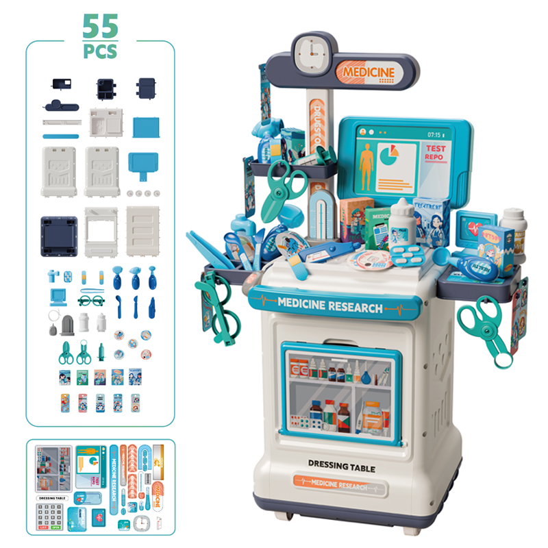 Play House Medical Cart Set and its 55 accessories and stickers on display