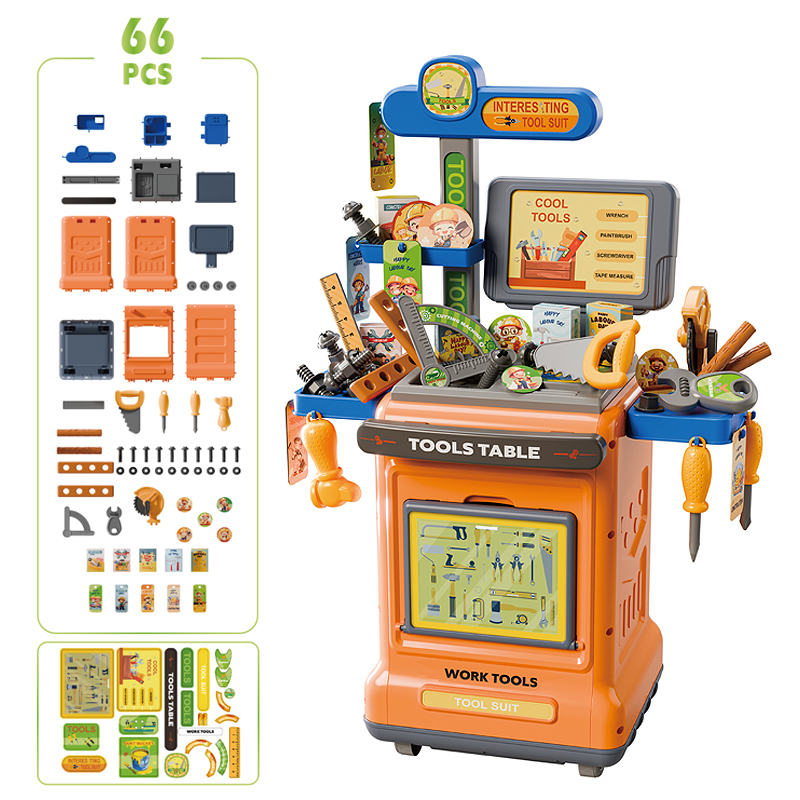 Play House Kitchen Cart Set Toy Display with 66 Pieces and Stickers