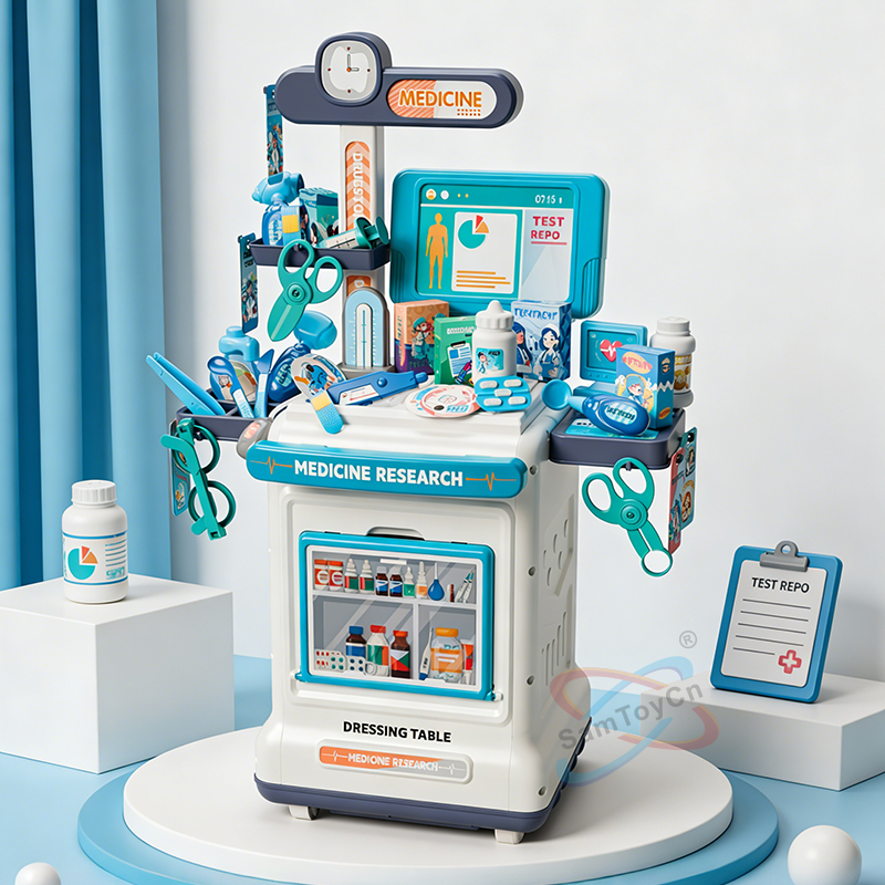 Play House Medical Cart Set Displayed Against a Blue and White 3D Background