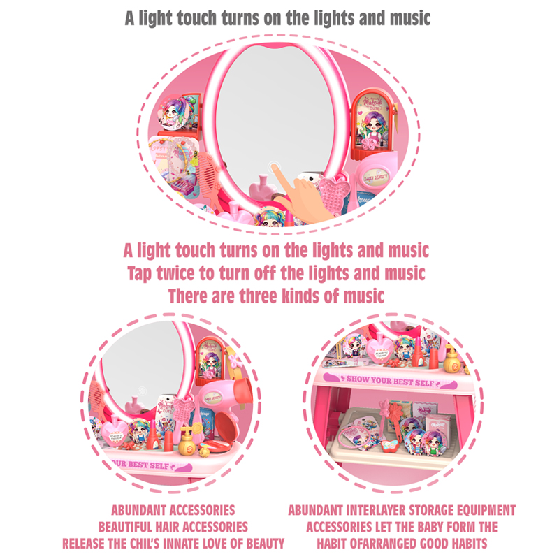 Touch the switch on the mirror of the Crown Dressing Table to turn on the lights and music