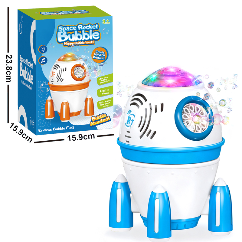 The luminous blue rocket bubble machine and its outer packaging dimensions