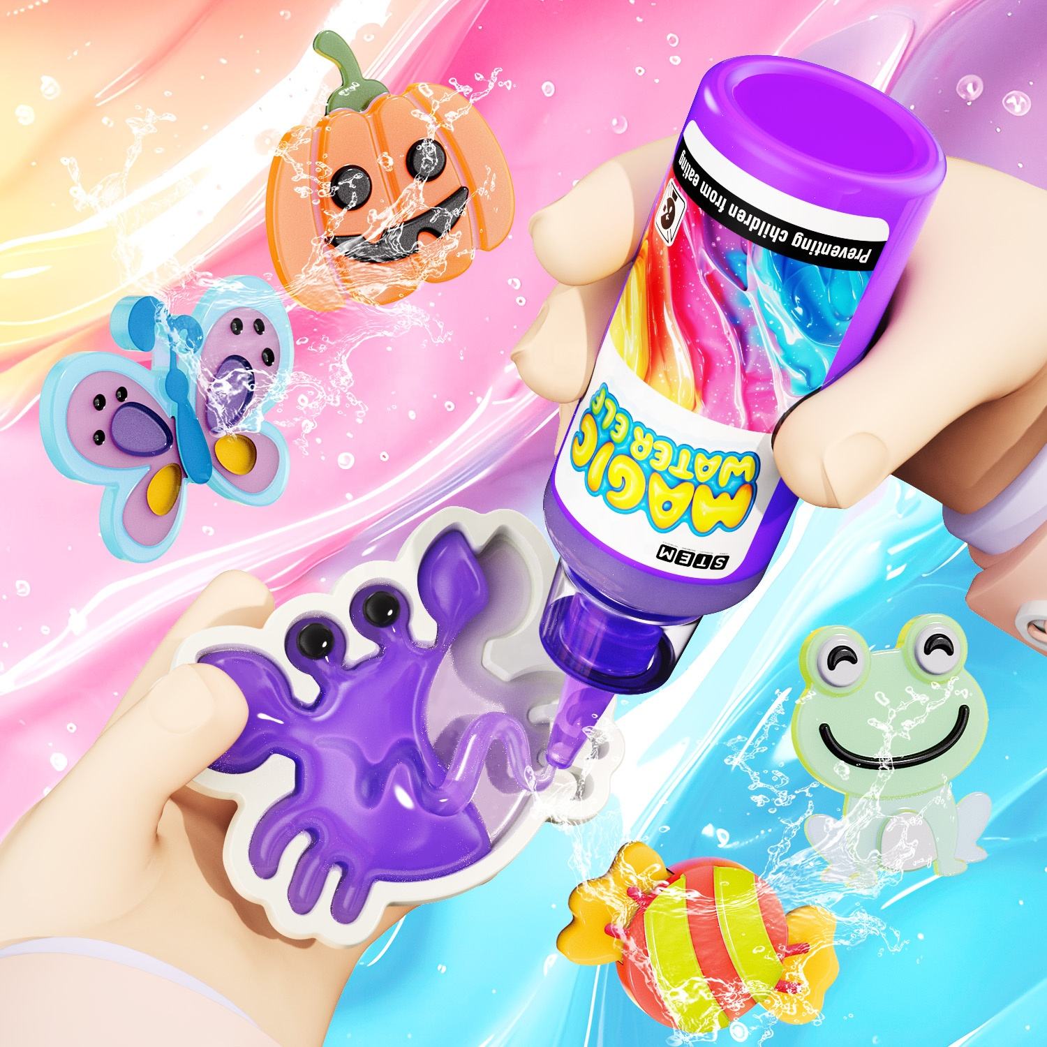 One hand holds the purple Magic Water Elf material as it shapes it on the crab mold