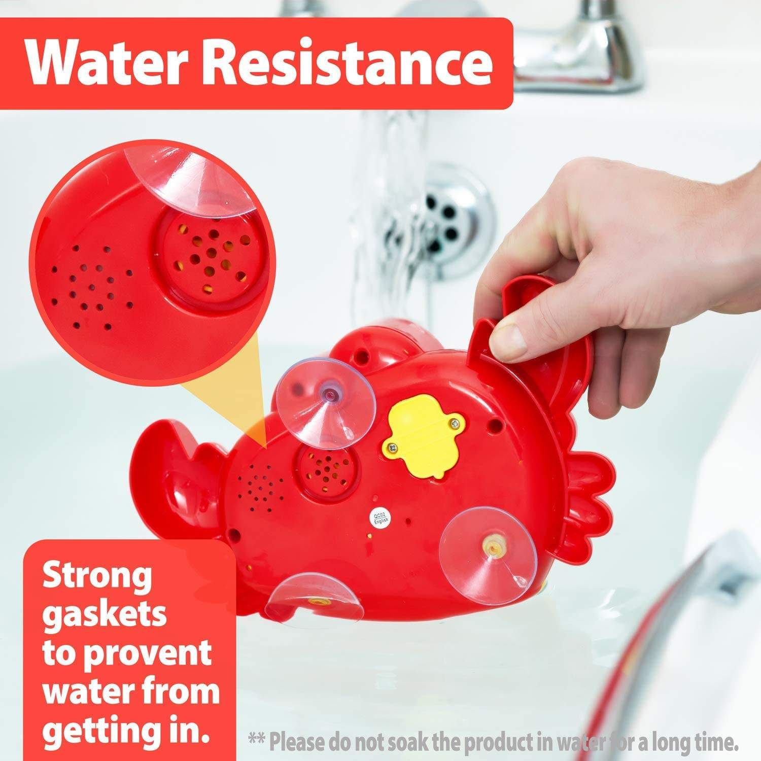 The back of the electric bubble crab toy features a sturdy gasket to prevent water ingress
