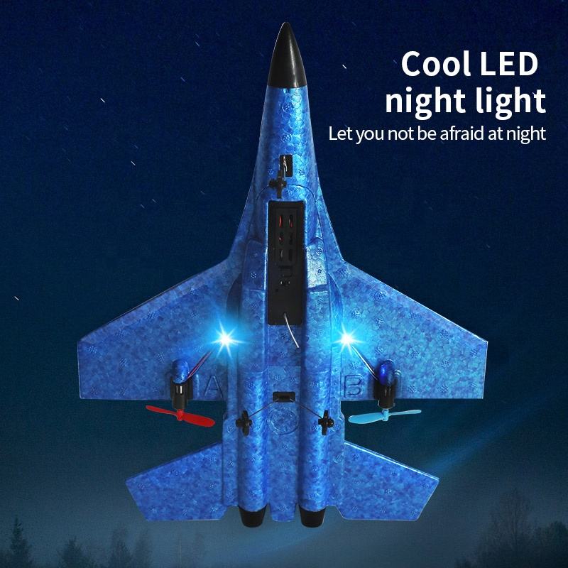 The foam airplane features LED night lights to eliminate fear during nighttime flights