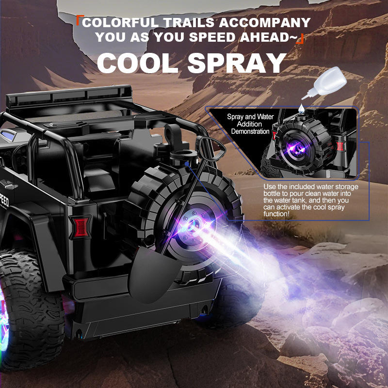 Pour water into the water tank of the Spray Off-Road Simulation Remote Control Vehicle to activate the cooling spray function