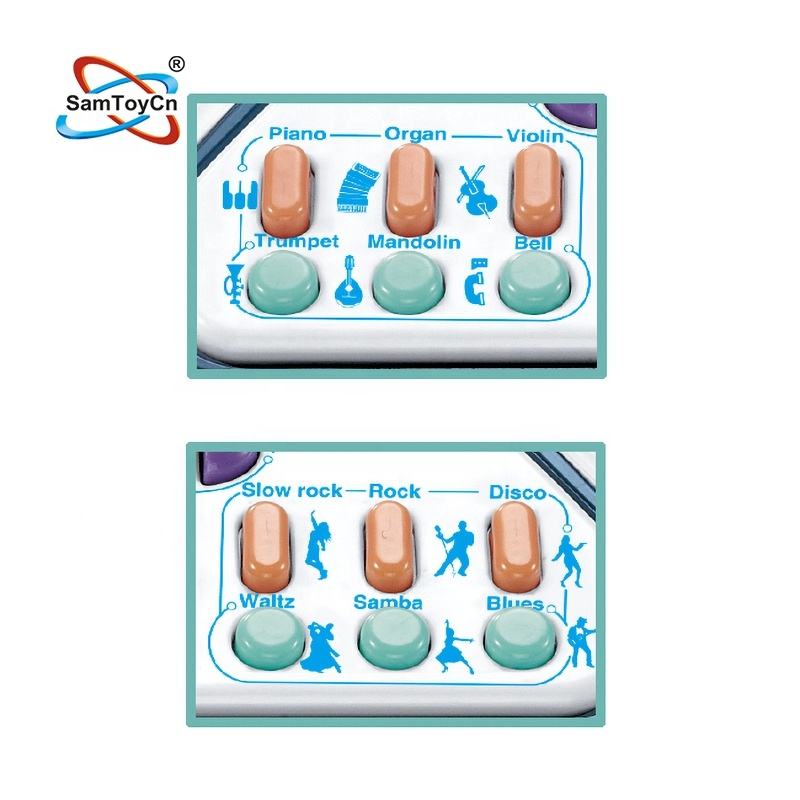 Multi-function buttons on the keys of the children's electronic keyboard for adjusting various instruments and music genres