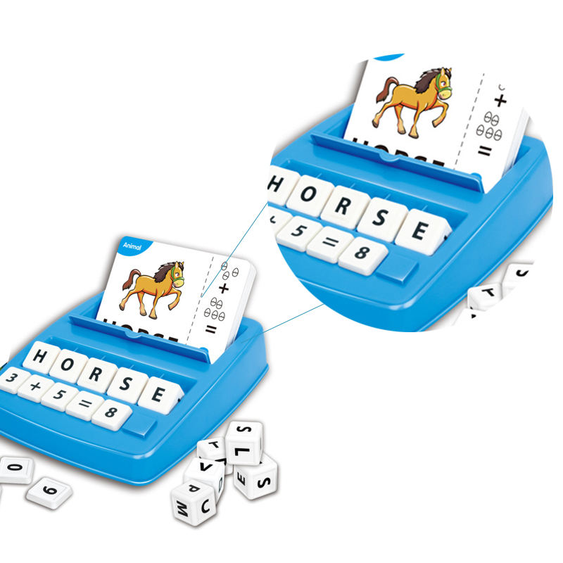 Detailed white background image of alphanumeric matching toy