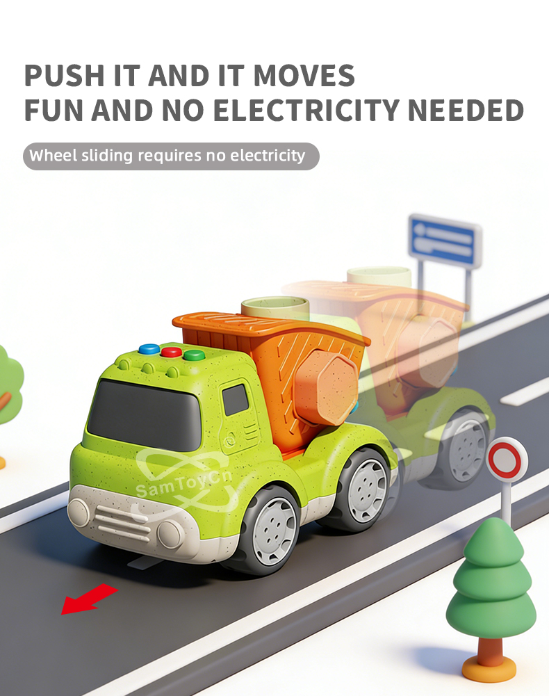 Straw Sliding Building Blocks Truck toy requires no electricity—just push to slide