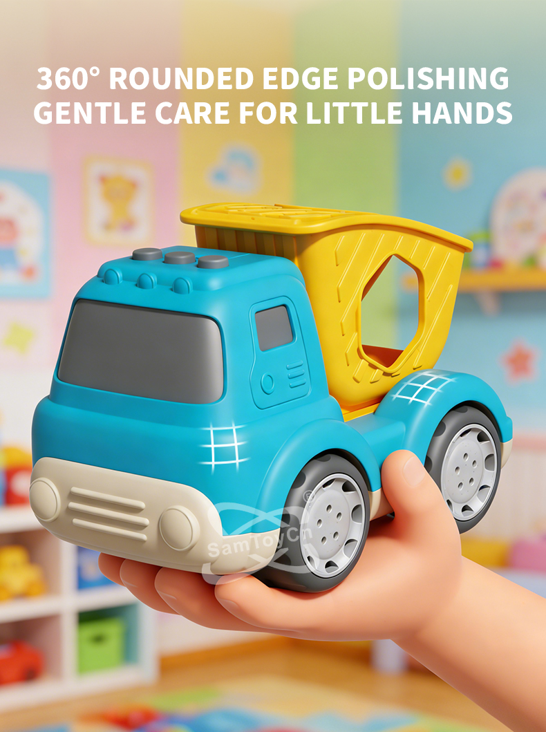 Straw Building Blocks Dump Truck toy features a 360° rounded edge design for safety, protecting children's hands