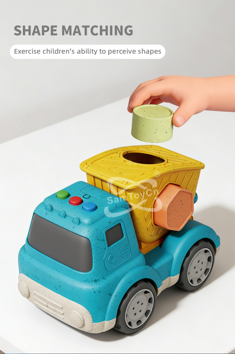 Straw Building Blocks Dump Truck toy features shape-matching play to develop children's shape recognition skills