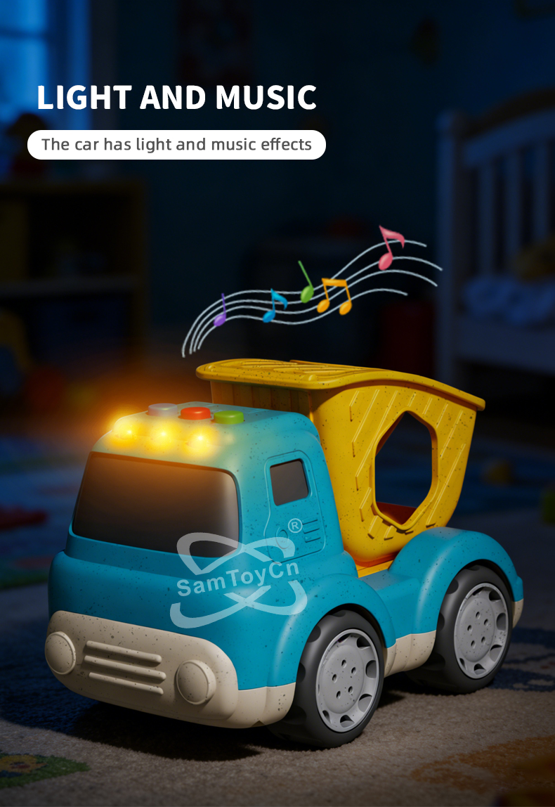 Straw Cartoon Sliding Building Blocks Paired With Dump Truck toy Features light and music effects