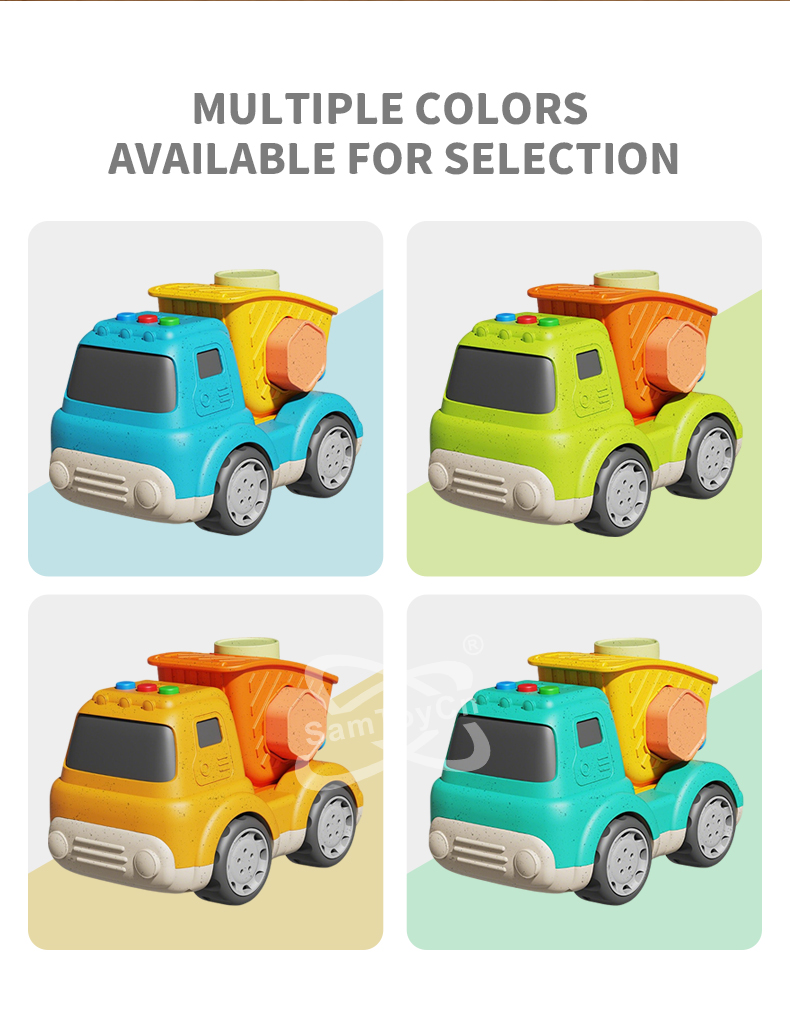 Straw Cartoon Sliding Building Blocks Paired With Dump Truck toy Available in blue, green, yellow, and cyan