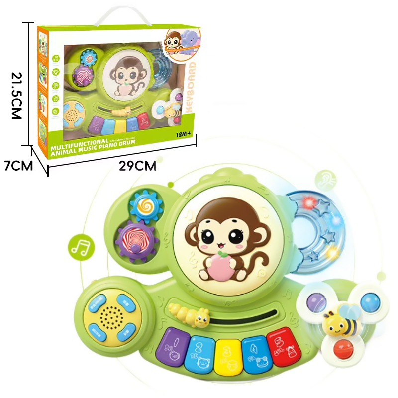 Green Monkey Multifunctional Animal Music Piano Drum and its outer packaging dimensions