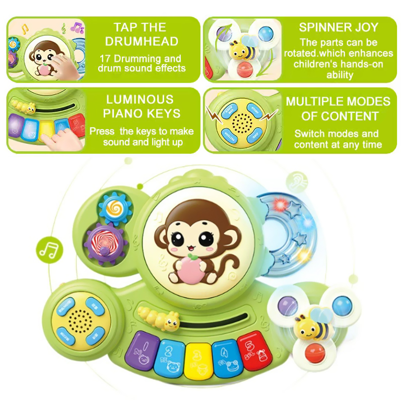 Functional Instructions for the Four Components of the Green Multifunctional Animal Music Piano Drum