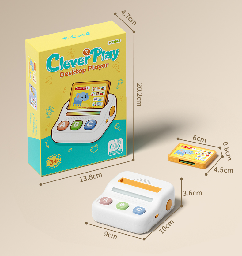 Product and Packaging Dimensions for the Clever Play Desktop Player