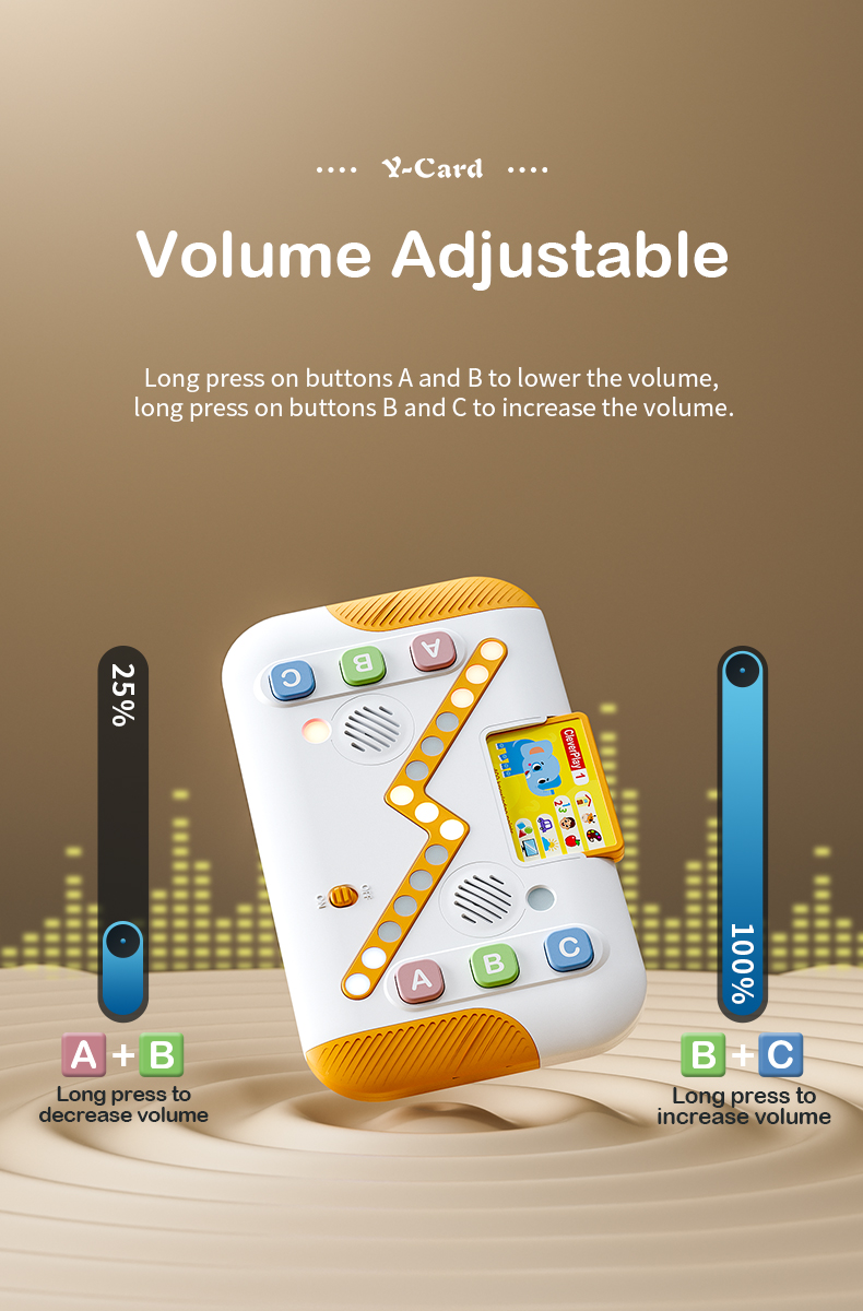 Clever Play Battle Player Volume adjustment: Press and hold buttons A and B to decrease volume. Press and hold buttons B and C to increase volume