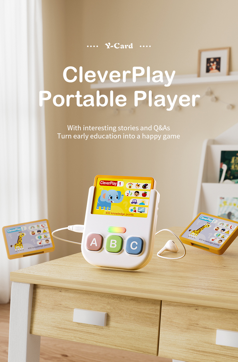 The Clever Play Portable Player sits on the room's table with headphones plugged in, alongside its cassette tape