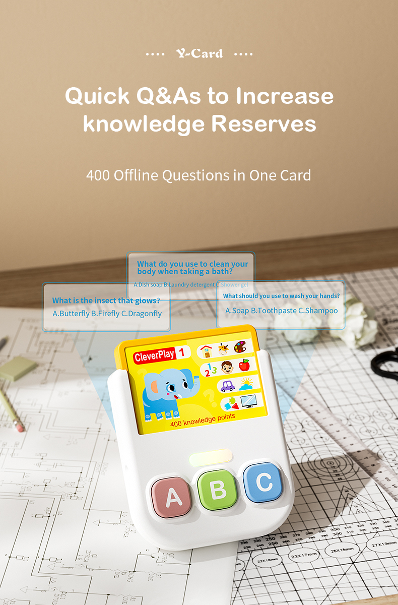 Each card in the Clever Play Portable Player features 400 offline questions to expand your knowledge base