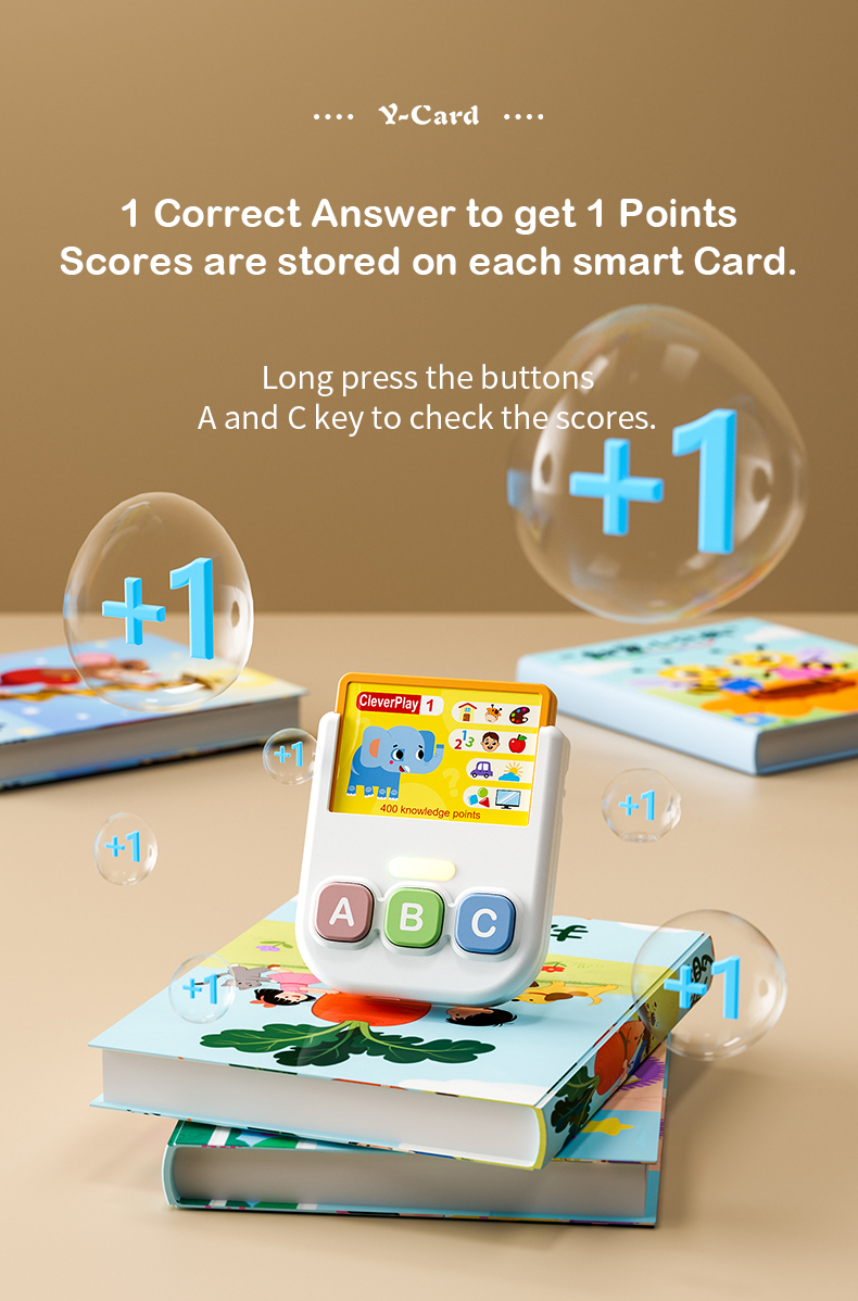 Answering one correct question earns you one point on the Clever Play Portable Player. Press and hold buttons A and C to view your score