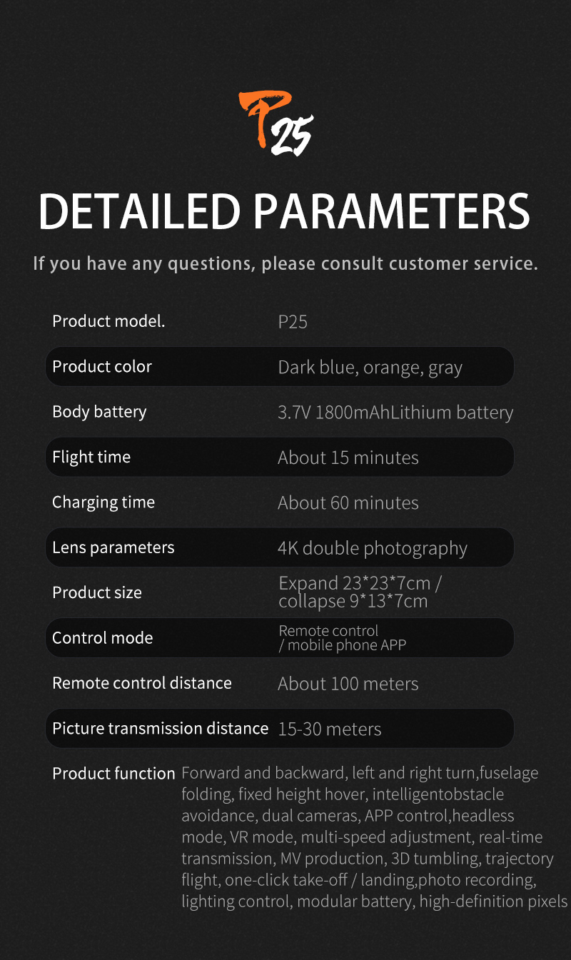 Detailed Specifications of the 2.4G R/C Drone