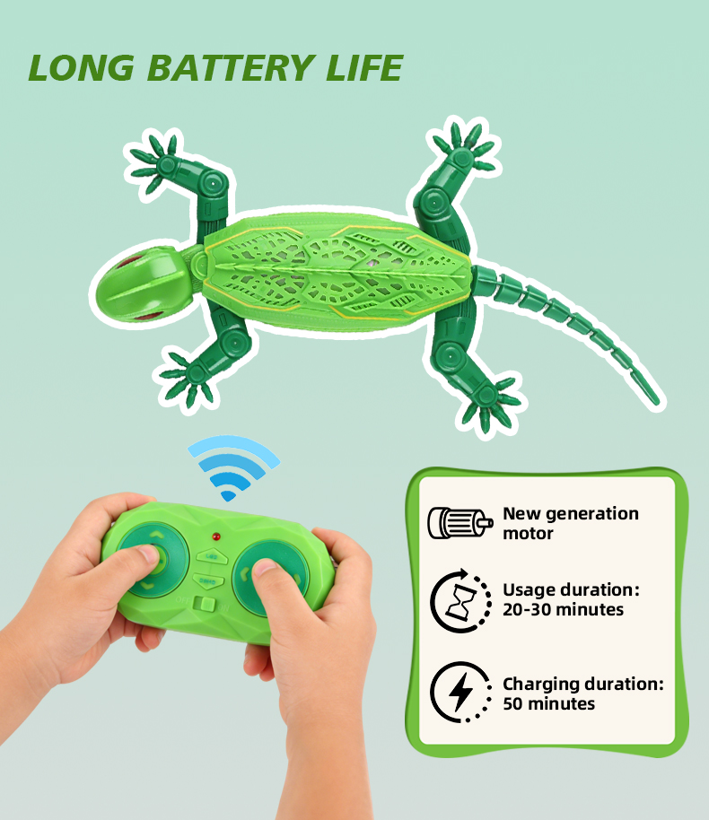 Green Wall-Climbing Geckos toys feature extended battery life