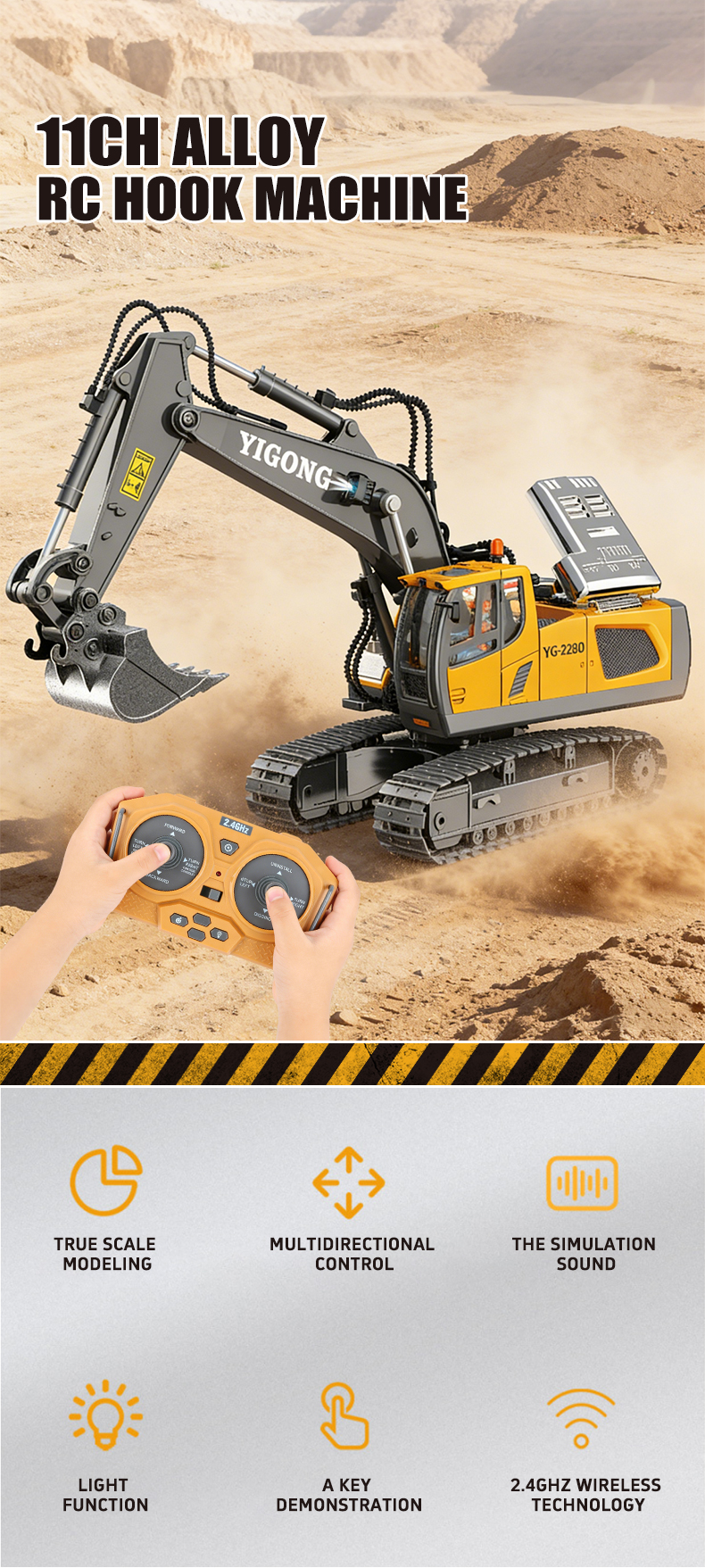 11CH Alloy Remote Control Hook Machine Driving on Sand