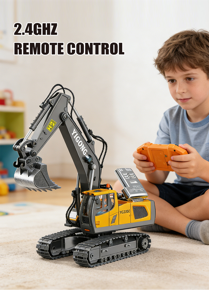 A little boy sat on the floor playing with the Alloy Remote Control Hook Machine
