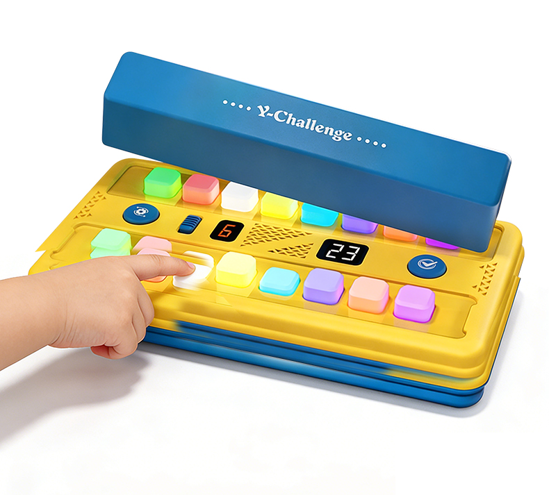 One hand is playing with the Color Arrangement Challenge Table toy.