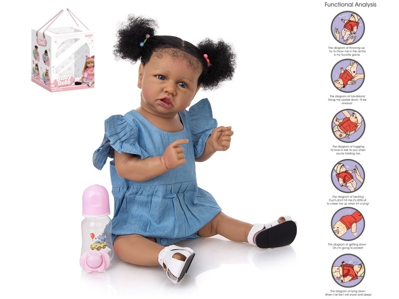 58Cm Rebirth Doll High-Fidelity Baby Doll (Ordinary Pp Car Hair) With A Milk Bottle, Magnetic Pacifier, Diaper, Birth Card, Shoes, And Gravity Sensing Sound Function