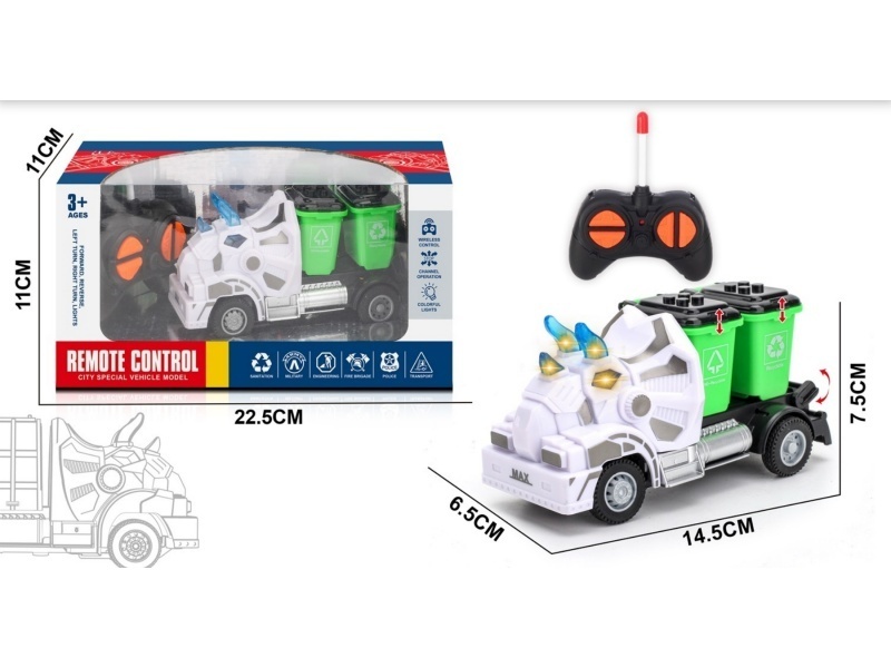 Four-Way Triceratops Remote-Controlled Trash Can Sanitation Vehicle