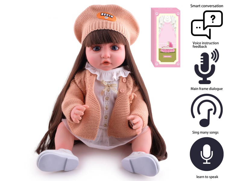 55cm Soft Plastic Reborn Doll(Wig Sheath) With Feeding-Bottle, Magnetic Pacifier, Diaper, Birth Card With Smart Conversation, Recording Functions