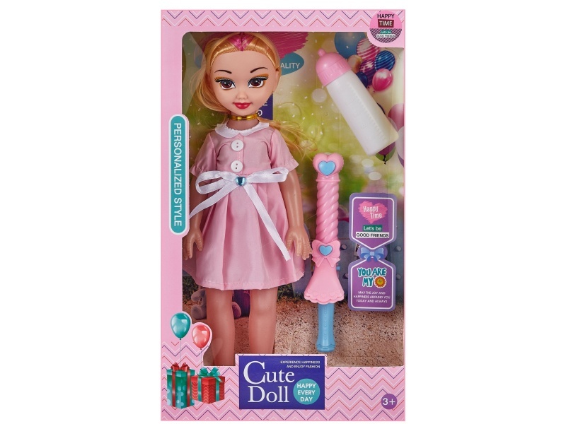 Window Box 14-Inch Hollow Music Ic, Fashionable Big-Eyed Girl Fat Boy Doll With Baby Bottle And Curling Iron