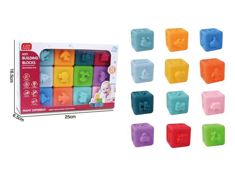 Educational Cartoon Baby And Toddler Soft Rubber Building Blocks Stacking Fun Toys (12-Piece Set)