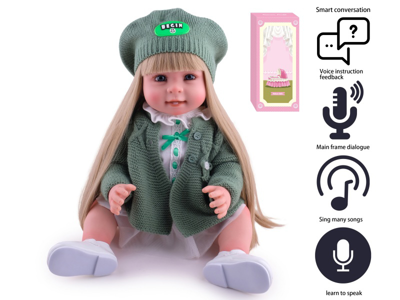 55cm Soft Plastic Reborn Doll(Wig Sheath) With Feeding-Bottle, Magnetic Pacifier, Diaper, Birth Card With Smart Conversation, Recording Functions