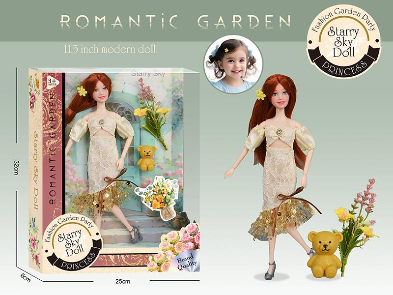 11.5 Inch 11-Joints Princess Doll With 1 Hair Clip, Bear, Simulated Bouquet