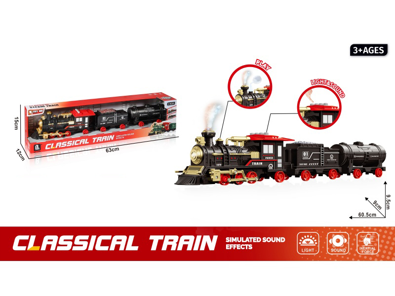 Sound And Light Inertial Steam Train 3 Carriages - Black (Electricity Not Included: 4*Aa)
