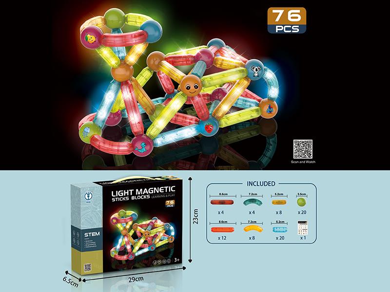 Light Magnetic Sticks Building Blocks 76pcs