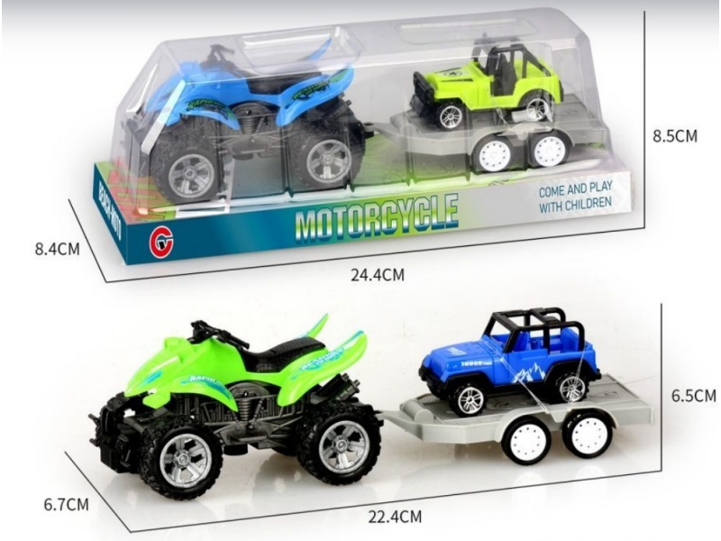 A Small Inertial Beach Motorcycle Tows A Sliding Vehicle