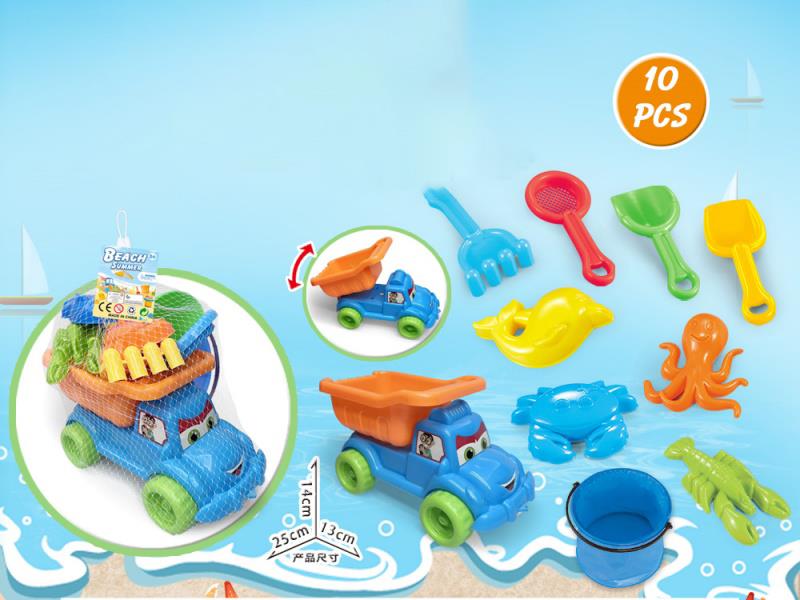 Large Truck With Beach Accessories + Folding Bucket (10 Pieces)