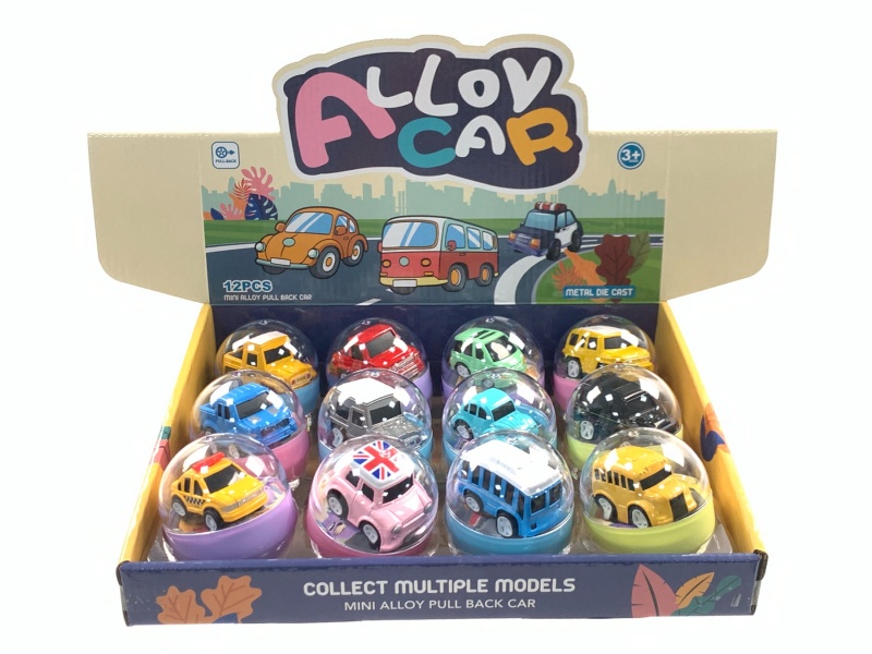 Twisted Egg Display Box Alloy Cartoon Mini School Bus Pickup Truck Off-Road Vehicle Alloy Car 12 Models (12Pcs)