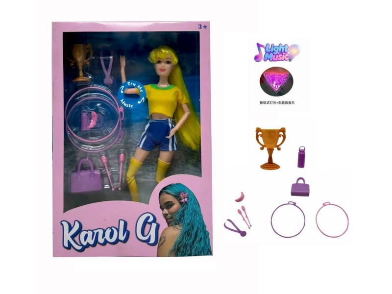 11.5-Inch 13-Joint Solid Body With Lights, Music, Theme Song, World Cup Female Star, Football With Trophy, Medal, Water Cup, Banana, Sports Bag, Hula Hoop, Fitness Slide