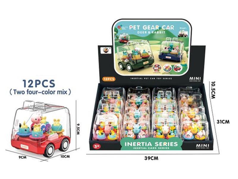 12PCS Gear Friction Cartoon Car - Deer&Rabbit