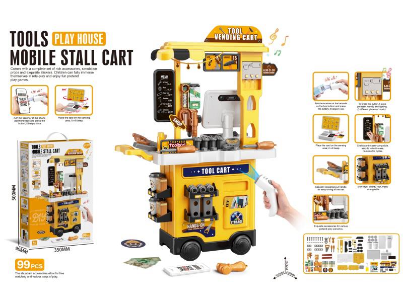 Two-In-One Tool Table Cash Register Trolley With Light And Music (Cash Register With Dual Sound Effects, Barcode Scanner With Sound And Light Effects) (99Pcs)