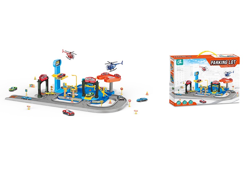Puzzle Assembled Track Parking Lot With 1 Alloy Aircraft 2 Alloy Cars
