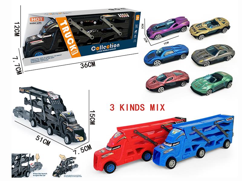 Three-Decker Folding Ejection Container Truck + 3 Pull Back Sports Cars